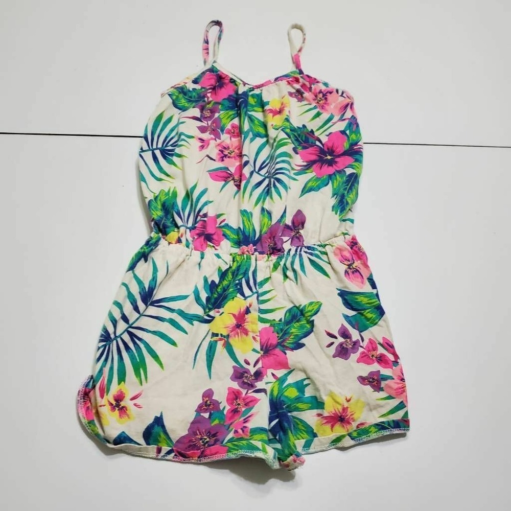 The Children's Place Girls Romper Ivory Green Floral V-Neck Sleeveless L